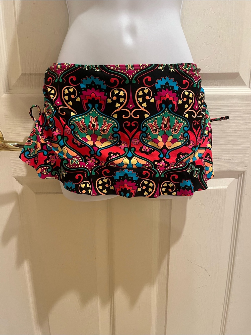 Swim systems Paisley Print Swim Skort - Black with Pink & Teal Accents View 2